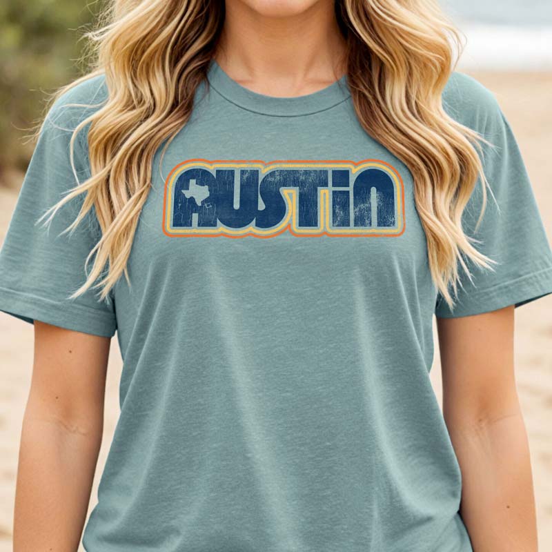 Retro Austin Bella+Canvas 3001CVC Blue Lagoon T-shirt